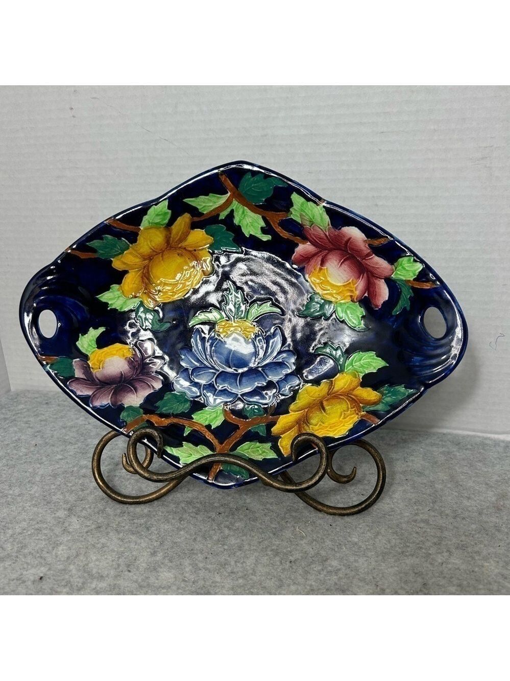 Vintage Handpainted Maling Ware Floral Dish Made In England